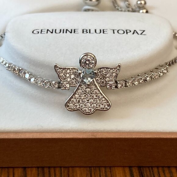 NIB Sterling Silver Angel Slide Bracelet, with Blue Topaz, by Gianni Argento - Picture 5 of 11